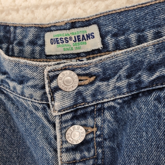 Vtg Guess Blue Jeans Men 34x29.5 Baggy Hi Rise Tapered Distressed USA 90s Grunge - Picture 10 of 15